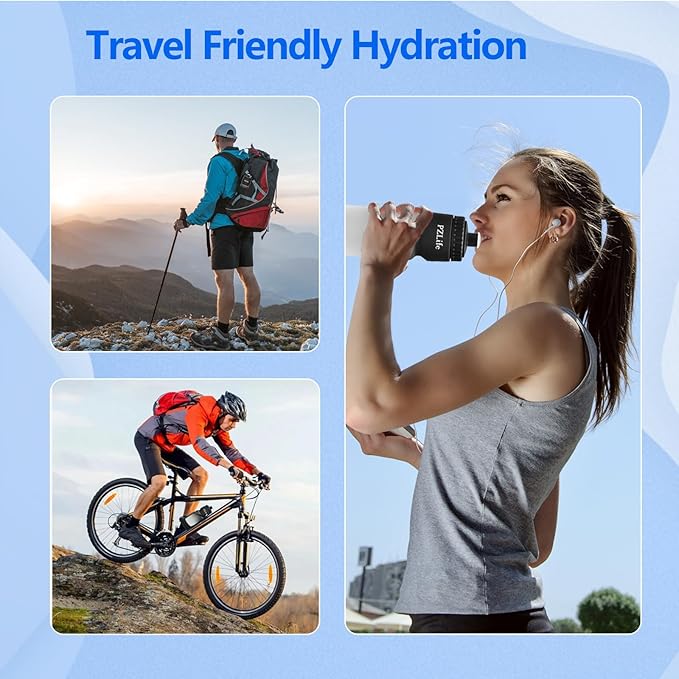 BPA Free Bike Water Bottles, 24 oz Cycling Squeeze Water Bottle - Easy Squeeze, w/Pull Top Lid, Leak Proof Sport Water Bottle with Capacity Scale, for Cycling, Gym