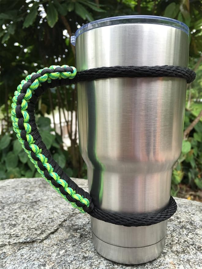 Handmade Paracord Handle for Yeti/Rtic/Ozark Trail Rambler 30 Oz Tumbler. Green/Black