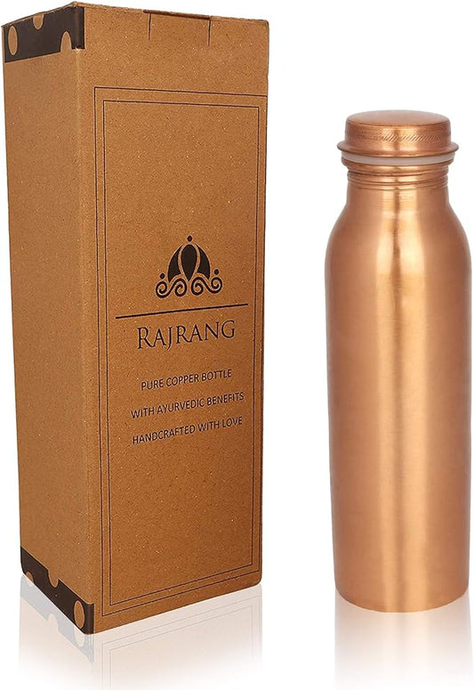 RAJRANG BRINGING RAJASTHAN TO YOU Modern Copper Water Bottle 16 oz Solid Vessel Ayurveda Health Pitcher Leak Proof Design Bottles for Sport Fitness Yoga