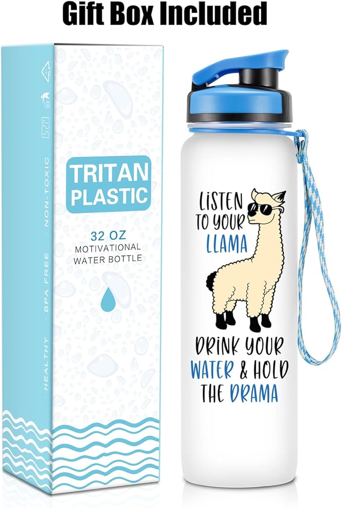 LEADO 32 oz 1 Liter Motivational Tracking Water Bottle with Times to Drink - Listen to Your Llama, Llama Gifts - Funny Mothers Day, Birthday Gifts for Women, Sister, Daughter, Coworker, Her