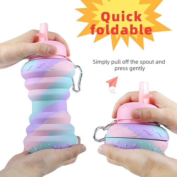 Collapsible Water Bottles，Foldable Sport Cups，Leak Proof Reusable Bpa Free Water Bottles，21oz Mixed Colors Design，for Outdoor, Travel Gym Hiking Blue