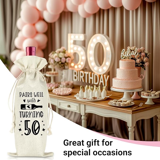 comfit 50th Birthday Wine Bag, Birthday Gift Ideas for Women Men, Birthday Party Supplies Decorations, 50 Year Old Birthday Gifts for Her Him, 1 Pcs Wine Bag