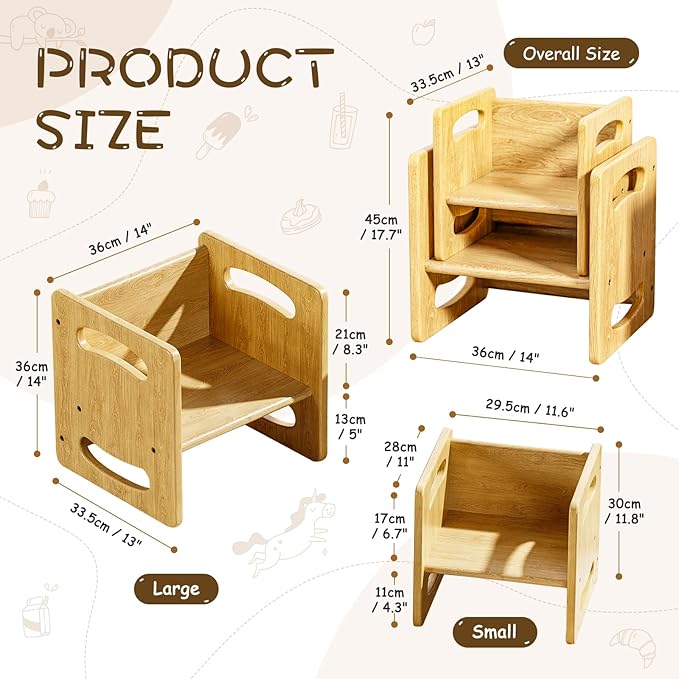 Montessori Weaning Table and Chair Set, Real Hardwood Toddler Table and Chairs Set, for Toddler Reading, Activity, Playing, Snack Time, Step Stool, 1-3 Year Old Kids Montessori Furniture