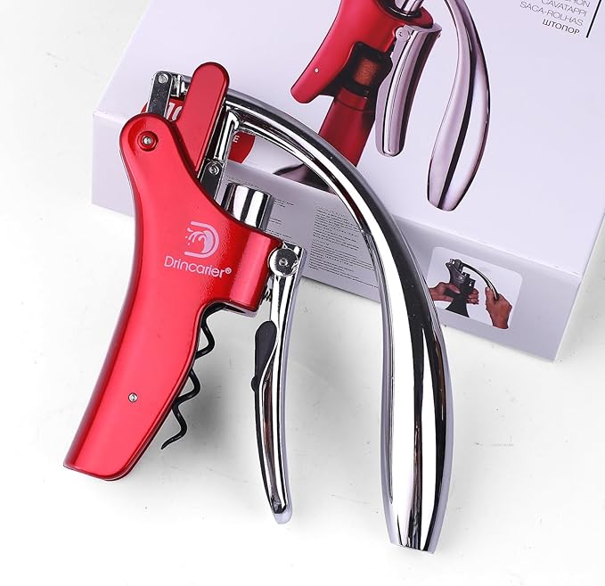 Vertical Lever Corkscrew with Non-Stick Worm, Compact Rabbit Wine Opener Wine Bottle Opener with built-in Foil Cutter (Red)