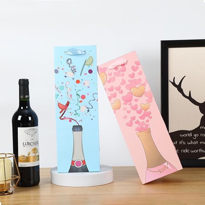 SHIPKEY 12 Pack of Wine Gift Bags, 4-Colored Bags Bulk for Wine Bottles, 13.7in Wine Bottle Bags for Thanksgiving, Halloween, Easter Day, Graduations, Weddings, Christmas, and Mother's Day