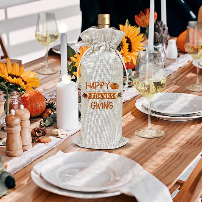 Thanksgiving Wine Bag, Thanksgiving Birthday Gifts for Friends Women Men Son Dad Sister Mom Coworker, Fall Autumn Harvest Holiday Party Favor Wine Bag Decoration Supplies /35