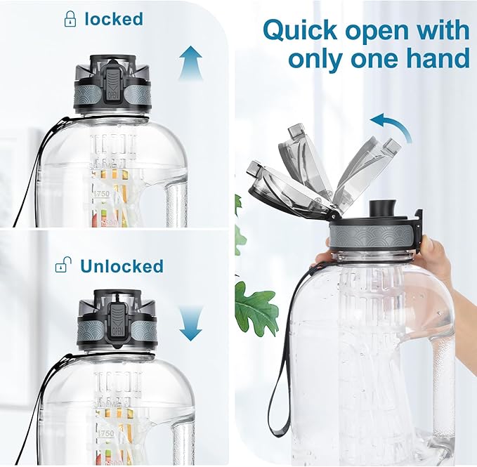UTEBIT 74 OZ Fruit Infuser Water Bottle, Half Gallon Insulated Sports Water Bottle With Straw, 2.2L BPA Free Leak Proof Tritan Large Water Jug with Strap for Gym, Camping, Travel, Outdoor