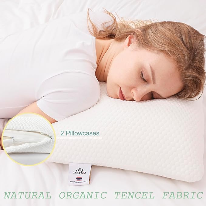 Talatex Talalay 100% Natural Premium Latex Pillow, Helps Relieve Pressure, No Memory Foam Chemicals, Perfect Package Best Gift with Removable Tencel Cover (Soft, Standard(24"×15.7"×4.9"))