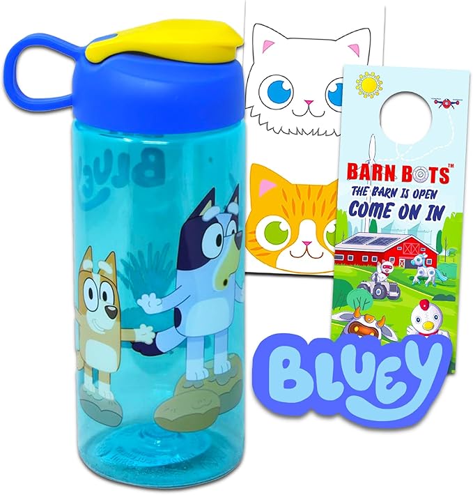 Bluey Water Bottle for Kids, Girls, Boys - 3 Pc Bluey School Supplies Bundle with Bluey Drinking Bottle Plus Stickers and More | Bluey Drinking Cups for Kids
