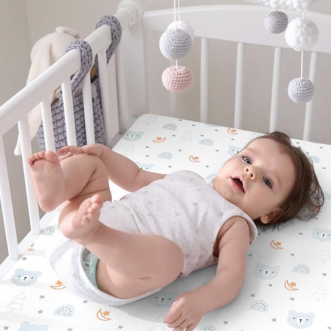 Pack n Play Fitted Sheet. 2 Piece Mini Crib Sheet. Elastic Playard Sheet. Portable Sheet Set. Elastic Convertible Playard Set. Compatible with Graco Pack n Play. (Bears and Birds)