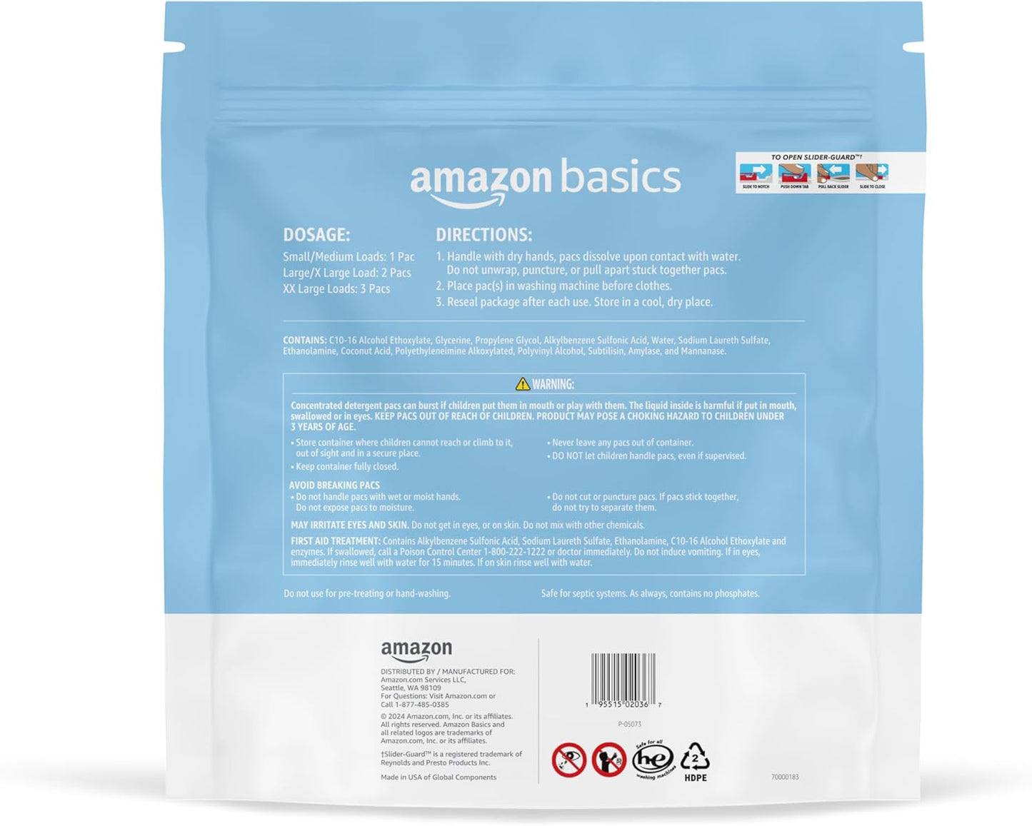 Amazon Basics Laundry Detergent Pacs, Hypoallergenic, Free & Clear, 120 Count (New Packaging)