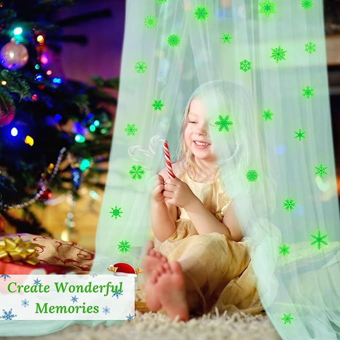 South to East Bed Canopy for Girls with Glowing Snow in The Dark, Cyan Princess Bed Curtains for Kids Bed & Toddler Bed, Twin, Full & Queen Bed, Mosquito Net Canopy for Girls Bedroom