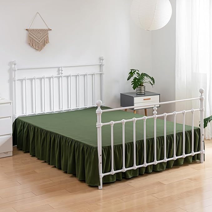 Bed Skirt Queen Size Ruffled Bed Skirt with Split Corners, 12 Inch Drop Dust Ruffle Bed Skirt with Platform, Green, Queen - 12" Drop