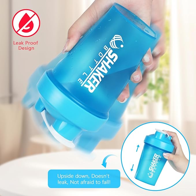 Shaker Bottle, 400ml Small Protein Shaker Cup with Mixing Ball for Smooth blending, Leak-Proof GYM Workout Water Bottles for protein& Smoothie Shake，Bpa Free (13oz / Blue)