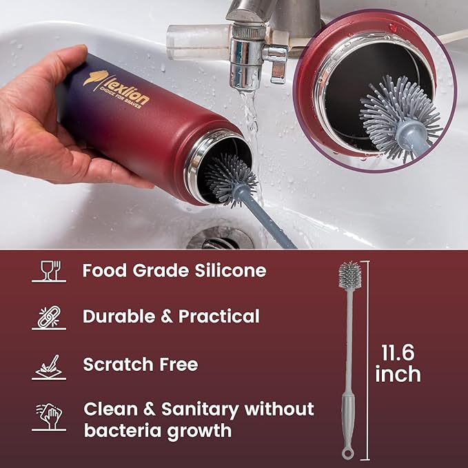 Water Bottle 22oz, Triple Walled Insulated Stainless Steel Reusable Bottle, Silicone Sleeve, Cleaning Brush, 2 Lids (Spout lid & Straw lid w/2 straw), Metal Mug Gallon, BPA Free, Dark Rainbow