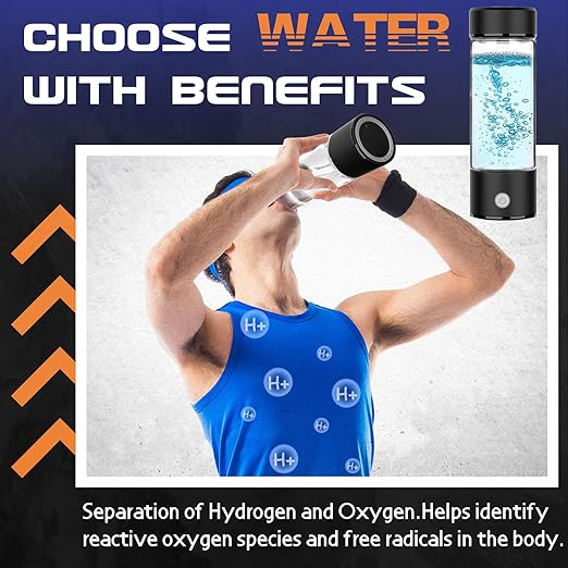 Hydrogen Water Bottle Generator, Portable Rechargeable aquahealth Hydrogen Water, Hydrogen Water Ionizer Machine, with SPE/PEM Technology, for Home Office Travel Fitness Drinking (Black)