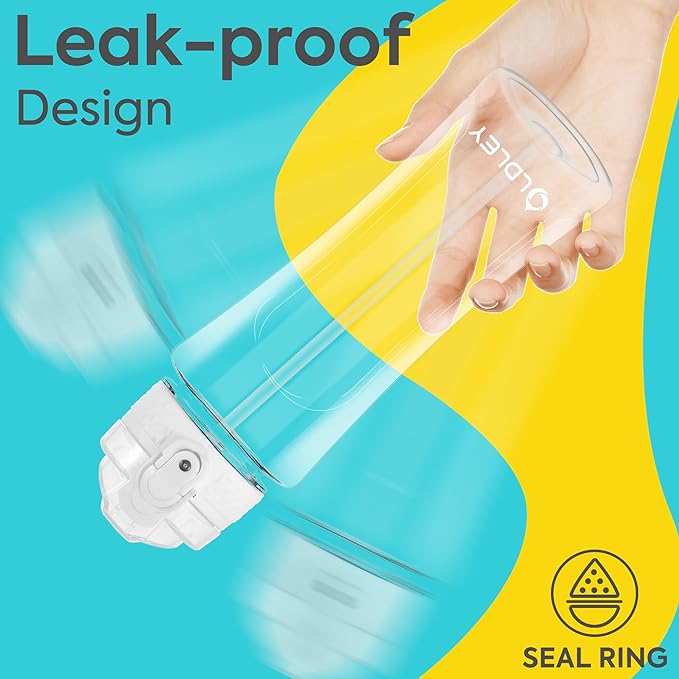 OLDLEY Kids Water Bottle with Straw 15 oz BPA-Free Leak-Proof Motivational Water Bottles with Time Marker for School Sports Travel Gym, Easy to Use for Girls Goys, 1 Straw Lid, Transparent