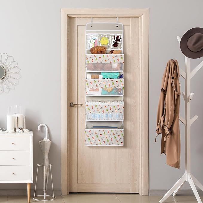 Univivi Over Door Hanging Organizer Behind Door Hanging Storage Baby Storage with 4 Large Pockets and 3 Small PVC Pockets for Cosmetics, Toys and Sundries