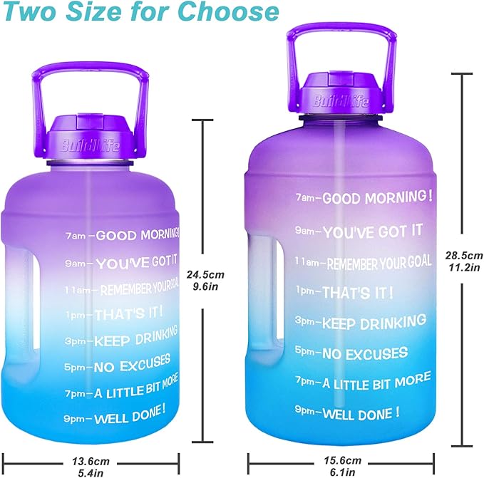 QuiFit Half Gallon Water Bottle - with Straw & Motivational Time Marker Leak-Proof BPA Free Reusable Gym Sports Outdoor Large(73OZ) Capacity Water Jug(Purple/Blue Gradient,Half Gallon)
