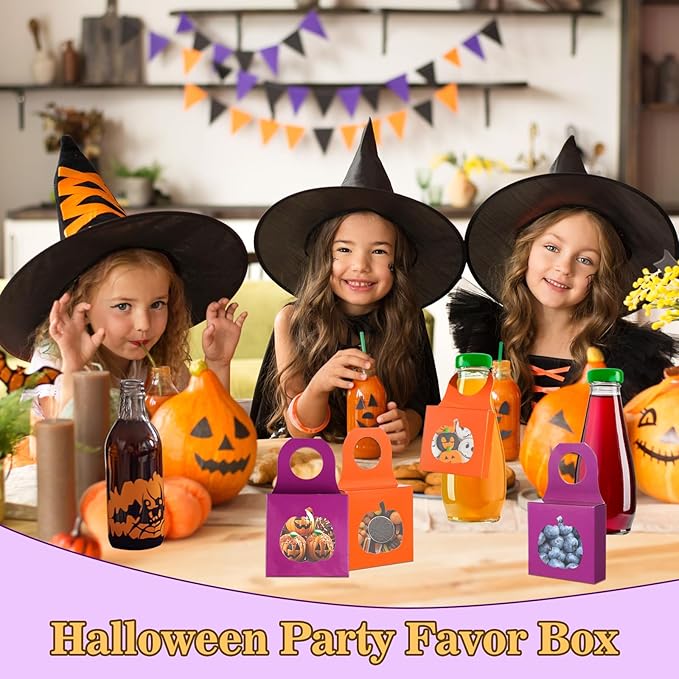 Megitzuu 30PCS Wine Bottle Box with Window, Kraft Paper Wine Boxes for Halloween Gifts Hanging Pumpkin Treat Box Mini Charcuterie Boxes Wine Bottles Gift Bags Goodies Candy Box Party Favor (Pumpkin)