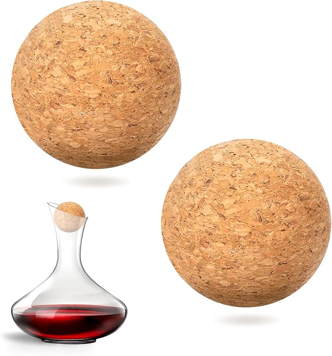 2 Pieces Decanter Stopper, Wine Cork Ball Wooden Cork Ball Stopper for Wine, 2 Inch/ 5.3 Cm Glass Decanter Cork Stopper, Decanter Carafe Bottle Replacement Ball Cork Glass Jar Decanter Ball Stopper