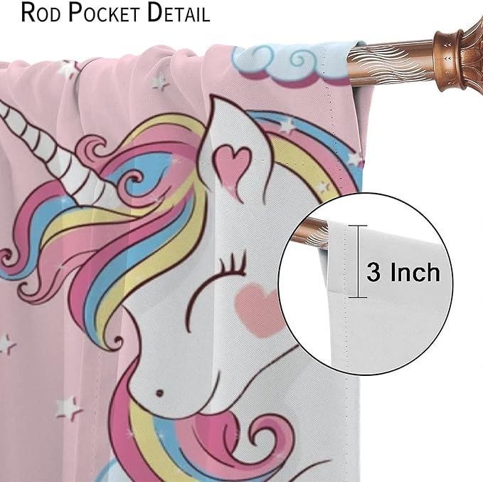 Unicorn Curtain for Kids Bedroom,Pink Cartoon Rainbow Darkening Curtains Decor Sliding Curtains Decorative Curtains for Girls Boys Baby Room,Living Room Decoration 42x63inch(107x160cm)