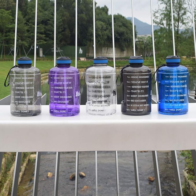 QuiFit Motivational Gallon Water Bottle - with Straw & Time Marker BPA Free Large Reusable Sport Water Jug with Handle for Fitness Outdoor Enthusiasts Leak-Proof