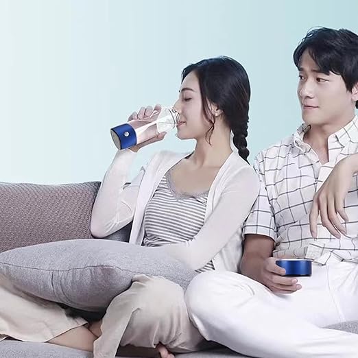 Hydrogen Water Bottle, Portable Hydrogen Water Ionizer Machine, Hydrogen Water Generator, Rechargeable Hydrogen Rich Water Glass Health Cup for Home Travel (Blue)