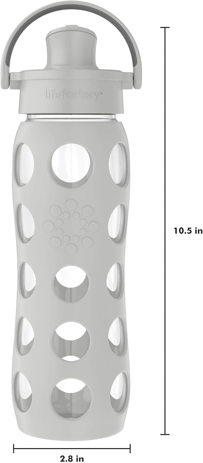Lifefactory 22-Ounce Active Flip Cap Glass Water Bottle, 22oz, Cool Grey