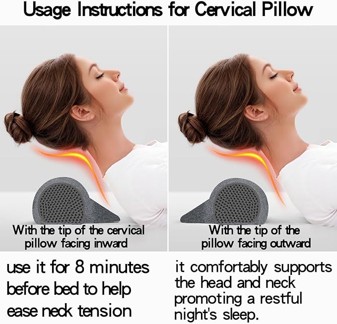 Cervical Neck Pillow: Designed to Help Alleviate Neck discomfort. This Neck Pillow for Sleeping can be Used as a Cervical Traction Device, for Neck Support and Shoulder Relaxation. (Grey)