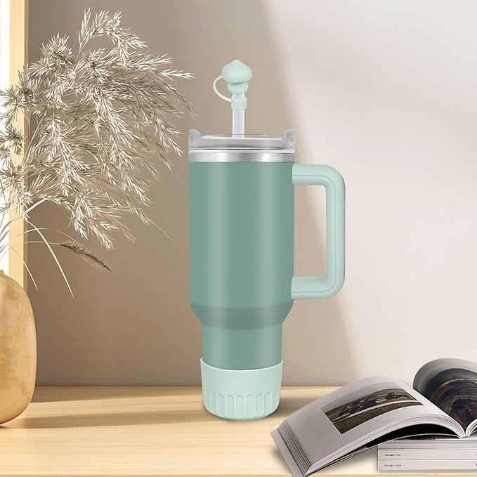 Silicone Spill Stopper Set for Stanley Cup2.0 30oz&40oz Straw Cover(Set of 1),1Pcs Silicone Boot Sleeve for Stanley,1Pcs Silicone Handle Protective Sleeve., Light Green