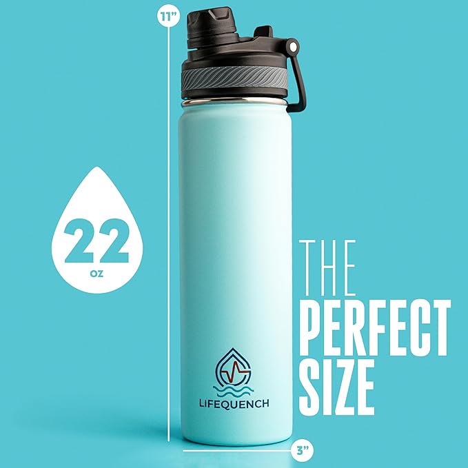 Insulated Water Bottle with Straw and Handle 22 oz-Stainless Steel Water Bottles with Straw, Dual Cap Function & Sleeve, Keeps Drinks Hot Up to 12 Hours & Cold Up to 24 Hours (Light Mint)