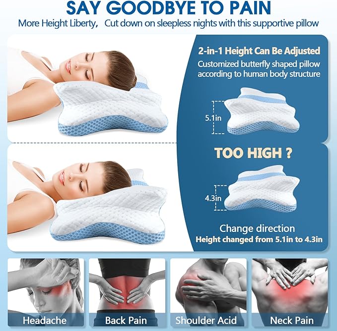 5X Pain Relief Cervical Pillow for Neck and Shoulder,Hollow Design Cervical Memory Foam Pillows, Orthopedic Ergonomic Neck Pillow,Contour Bed Pillow for Side,Back,Stomach Sleepes…