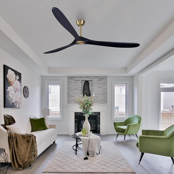 Bigzone 88" Outdoor Ceiling Fan With Remote Control, DC Motor Quiet Energy Saving,3 Black Balsa Wood Blades,Outdoor/Indoor Ceiling Fan With Reversible Blades