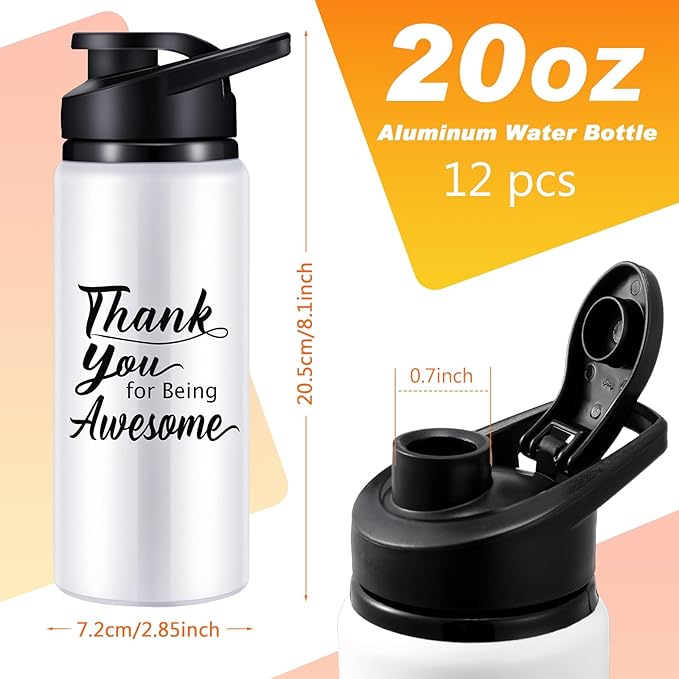 meekoo 12 Pcs Thank You for Being Awesome Aluminum Water Bottles Bulk Lightweight Sports Water Bottles Inspirational Bike Water Bottle with Snap Lids for Travel Gym Camping Hiking