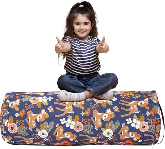 Stuffed Animal Bean Bag Storage Chair for Kids Cover Only (No Filler), Organize, Sit, Play & Boxing, 100% Cotton Canvas Washable, Ultra Soft Cylinder Long Vertical Zipper Best Gift for Child