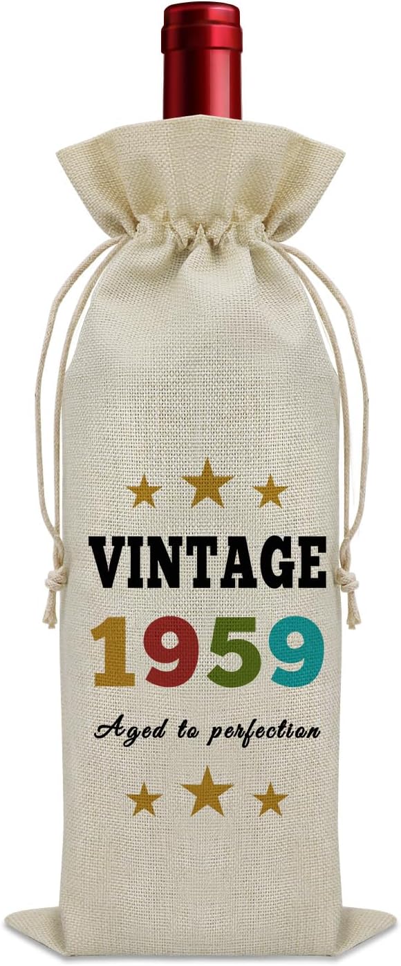 Sazuwu Vintage 1959 Gifts for Women Men Wine Bag Happy 65th Birthday Mom Gifts 65 Year Old Birthday Gifts for Dad Wine Accessories Gifts for Wine Lovers Turning 65 Gifts for Grandma Grandpa
