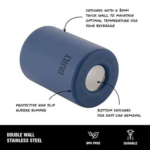 BUILT 12 Ounce Double Wall Stainless Steel K2 Can Chiller Atlantic Blue