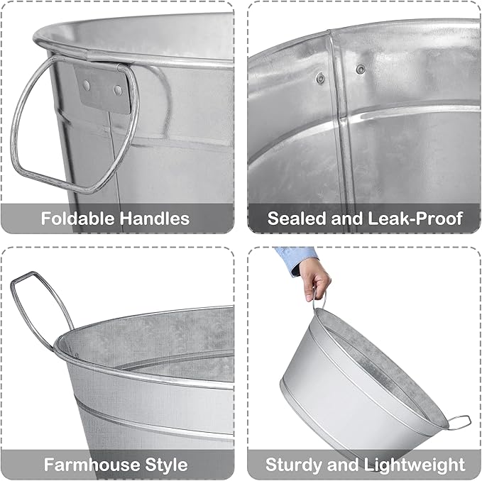 Large 6-Gallon Galvanized Tin Beverage Tub, 20x14x10 inches (Pack of 6)