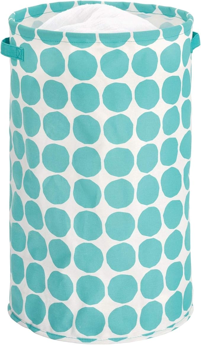 iDesign Dot Fabric Round Storage Bin, Basket Container Mini Hamper with Dual Side Handles for Closet, Bedroom, Laundry, Clothing, Toys, Nursery - Teal