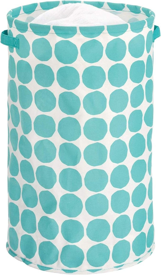 iDesign Dot Fabric Round Storage Bin, Basket Container Mini Hamper with Dual Side Handles for Closet, Bedroom, Laundry, Clothing, Toys, Nursery - Teal