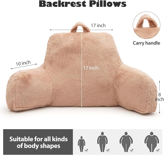 Reading Pillow for Sitting in Bed Adult, Standard Reading Pillow with Memory Foam, Back Pillow for Bed Sitting Up with Extend Arms, Bed Reading Pillow, Camel