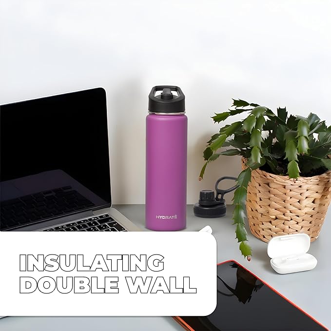 HYDRATE Insulated Stainless Steel Water Bottle - Large Reusable Flask with Leak-Proof Design and Convenient Handle - Double Vacuum Insulation for School, Work, or Adventure
