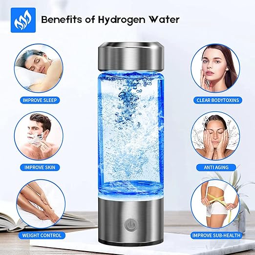 Hydrogen Water Bottle, Portable Hydrogen Water Ionizer Machine, Hydrogen Water Generator, Rechargeable Hydrogen Rich Water Glass Health Cup for Home Travel (Silvery)