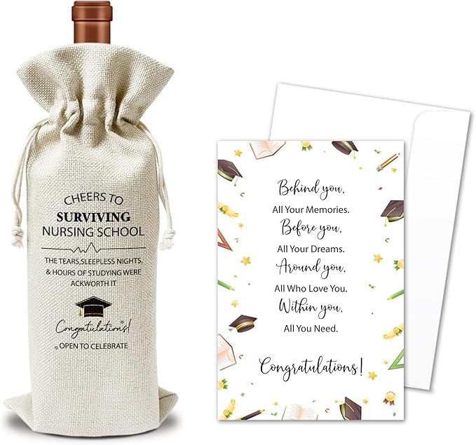 Nurse Graduation Gift Wine Gift Bags & Card Nursing Appreciation Graduation Gifts for RN Nurse Nursing Student School, 1 pcs Reusable Burlap Wine Gift Bags for Wine Bottles, Graduation Party Favor -29