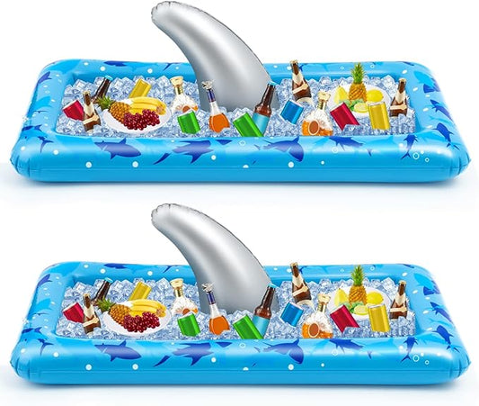 Deekin 2 Pieces Shark Party Buffet Cooler Inflatable Serving Bar Inflatable Cooler Cold Food Buffet Server Serving Tray Food Drink Holder Salad Ice Tray for Shark Theme Party Picnic Barbecue, 53 x 28