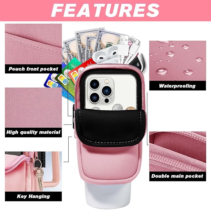 Water Bottle Pouch for Stanley Quencher Adventure 40oz,Gym Tumbler Stanley Cup Accessories for Women,Tumbler Pouch for Cards, Keys, Earphone,Phones