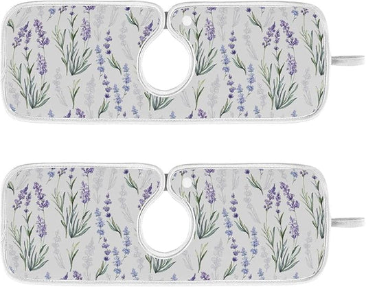 Kitchen Faucet Absorbent Mat,Lavender Flower Water Splash Guard for Sink, Faucet Drip Catcher Thicken Sponge Microfiber Faucet Water Catcher Mat Sink Absorbent Mat for Kitchen 14x5in 2 Pack