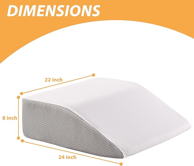 Leg Elevation Pillows, Leg Pillows for Sleeping, Cooling Gel Memory Foam Top, Wedge Pillow for Legs, Leg Wedges for Circulation, Swelling, After Surgery - Removable Cover (8 Inch, White/Grey)