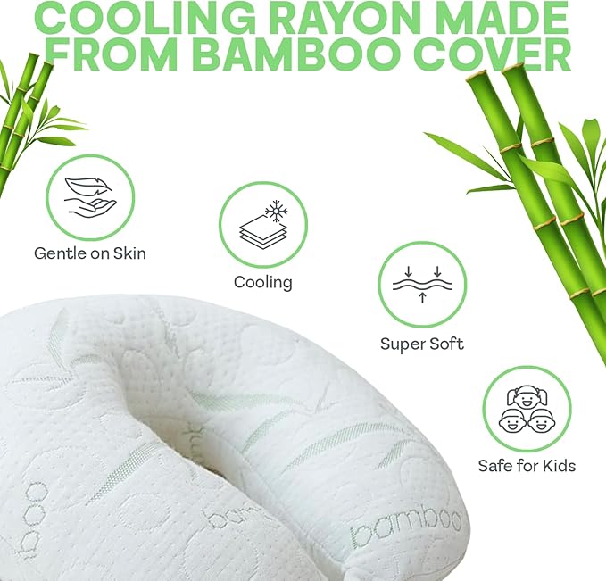 Sacred Thread White Rayon Derived from Bamboo Neck Pillow, Travel Pillows for Airplanes, Best Rated Travel Pillows with Cooling Memory Foam, Neck Pillows for Sleeping Travel, Airplane Headrest Pillow